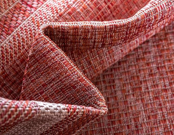 Unique Loom Outdoor Border Collection Area Rug - Soft Border (5' 3" x 8' Rectangle, Rust Red/ Ivory)