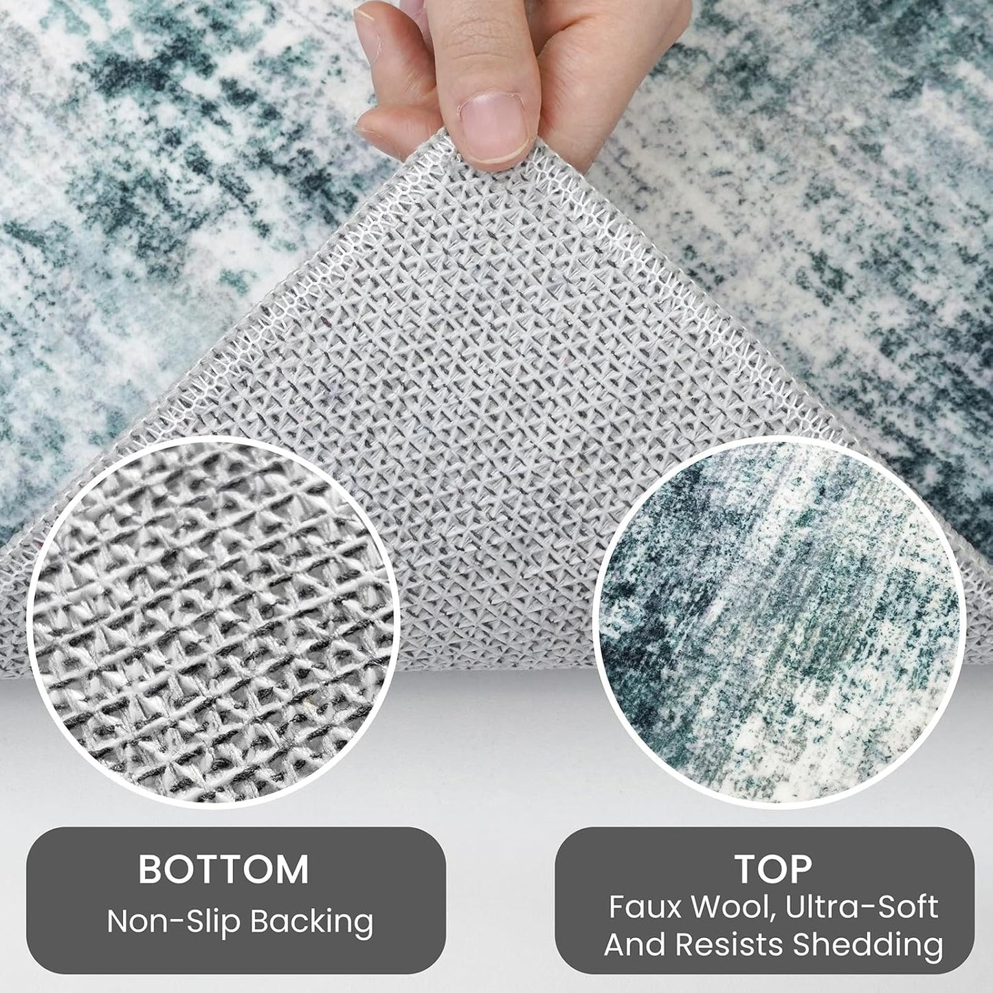 IOHOUZE Abstract Area Rugs 8x10 Ft Washable Large Rugs for Living Room, Non Slip Dining Room Rug, Printed Faux Wool Rug for Bedroom, Floor Carpet for Office Nursery Playroom, Sage Grey