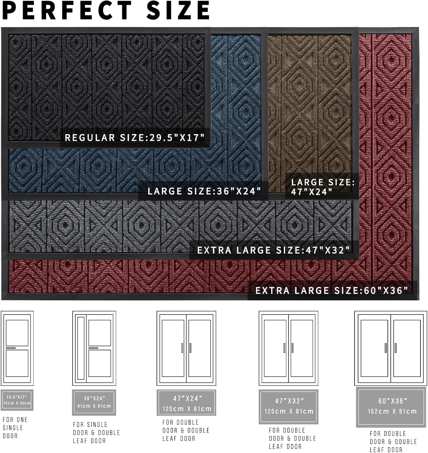 Yimobra Door Mat, Outdoor Indoor Entrance Welcome Mat, Heavy Entry Front Door Mat, Stain & Fade Resistant, Low Profile, Sturdy Rubber, Easy Clean Patio Floor Mat, Waterproof, 29.5 x 17, Black