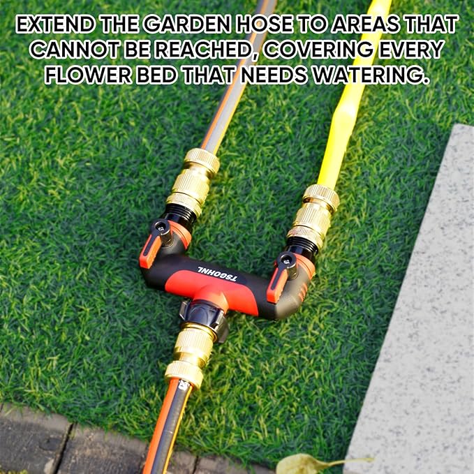 Garden Hose Splitter, 3/4-Inch Hose Manifold, Outdoor Faucet Adapter - Soft TPR Covering - Lightweight Non-Slip Sun-Resistant 2-Way Valve（red）