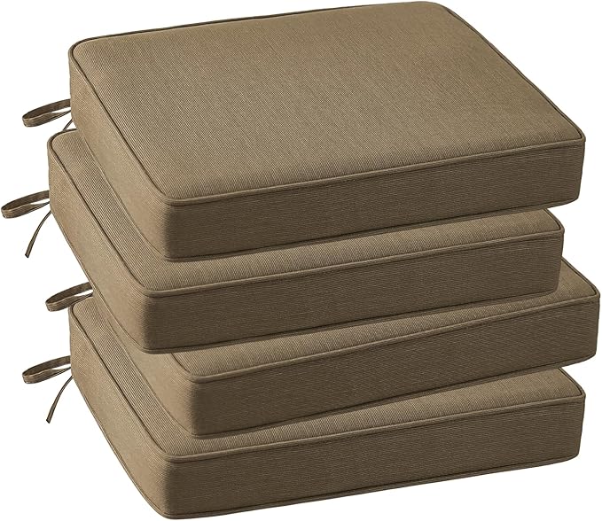 Outdoor Sunbrella Square Corner Seat Cushion, 19"x19"x3", Set of 4, Non Slip Seat Cushion Pads with Removable Cover for Patio Furniture, Garden Yard Lawn, Specrtum Caribou