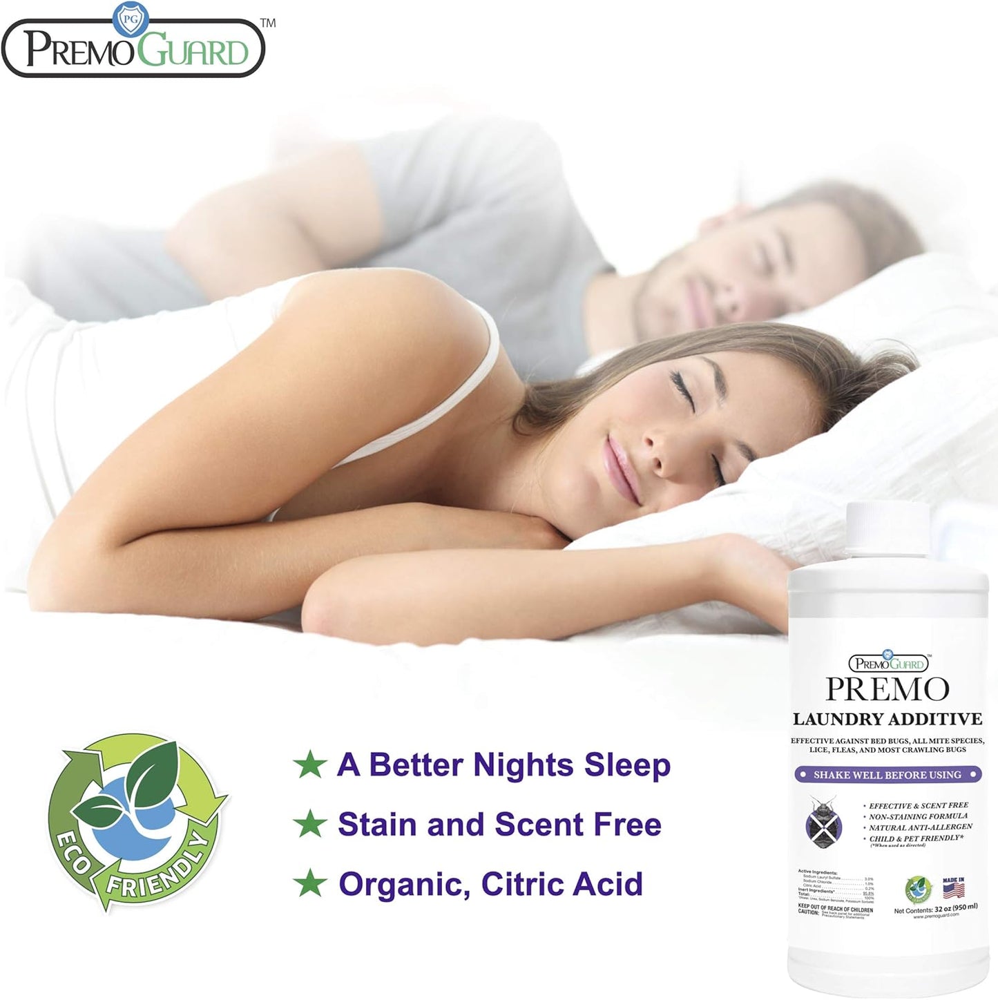 Bed Bug & Mite Laundry Detergent Additive by Premo Guard – 32 oz – Child & Pet Friendly – Stain & Odor Free – Best Natural Non-Toxin Treatment