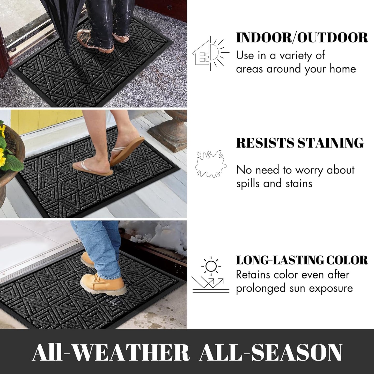 Yimobra Large Door Mat 36x24, All-Weather Waterproof Non-Slip Welcome Matt Outdoor, Heavy Duty Non Slip Doormat for Entryway for Patio and Garage Indoor, Easy Clean, Black