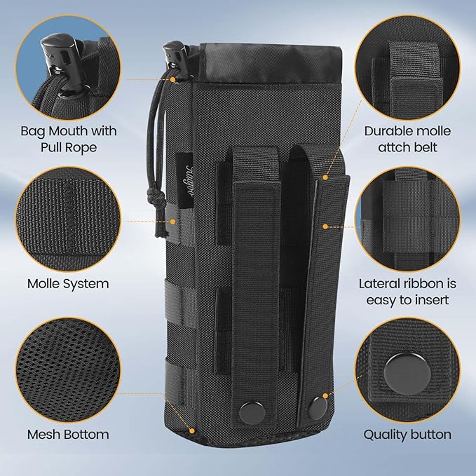 Molle Water Bottle Holder, Upgraded 1000D Nylon Tactical Molle Water Bottle Pouch, Sports Water Bottle Bag Bottom Mesh Lining Hydration Carrier for Camping, Climbing, Hiking and Travelling