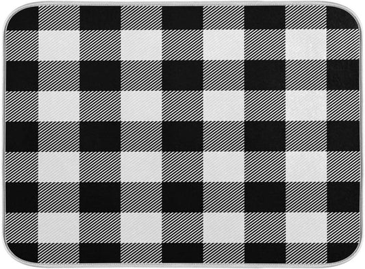 White and Black Buffalo Plaid Dish Drying Mat 16x18 for Kitchen Classic Buffalo Check Dishes Pad Dish Drainer Rack Mats Absorbent Fast Dry Kitchen Accessories
