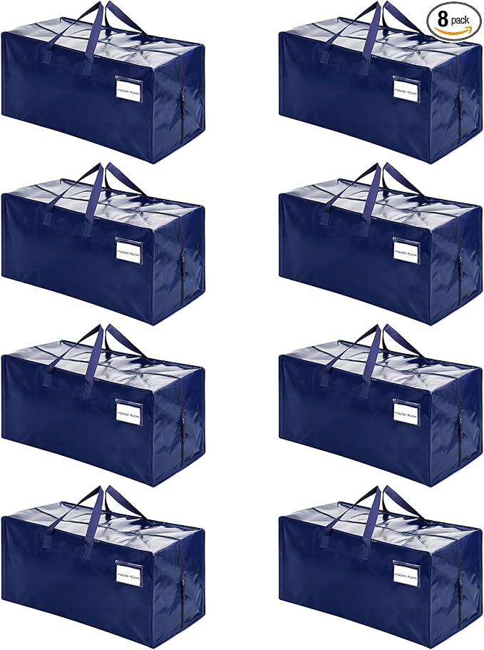 VENO 8 Pack Moving Bags w/Backpack Straps, Heavy Duty, Moving Boxes Alternative, Packing Supplies, Large Storage Totes for Dorm Room Essentials with Zipper for Clothes (Blue, 8 Pack)