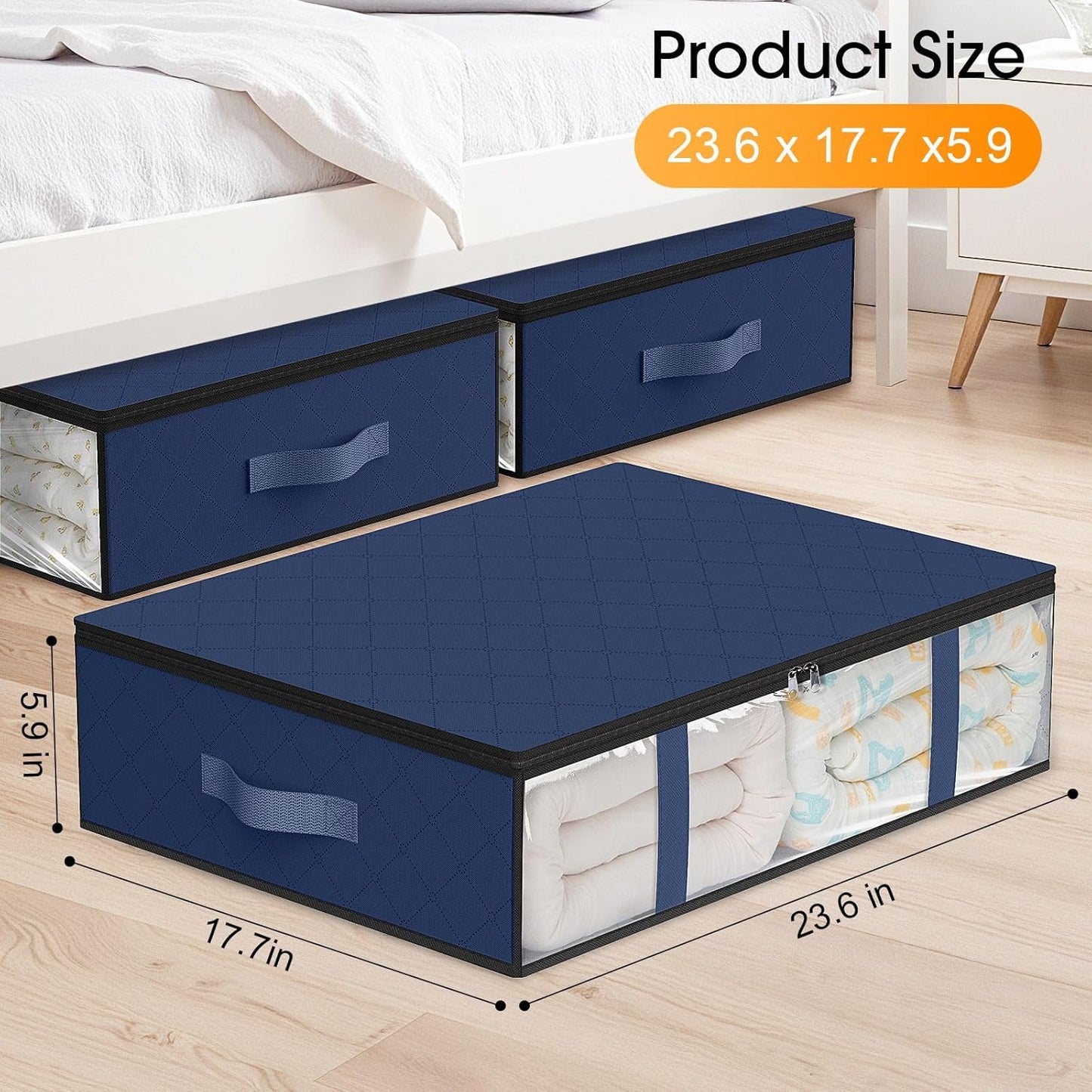 StorageRight Under Bed Storage Bins, 6-Pack 40L Foldable Fabric Storage Bags with Transparent Window, Breathable Organizer for Clothes/Blanket/Comforter/Quilt, Blue