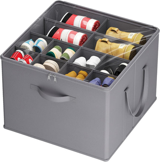Lifewit Shoe Storage Organizer for Closet Fits 12-16 Pairs, Fabric Large Shoe Box Storage Containers with Clear Cover, Foldable Bins Fit for Boots Heels Sneakers 17"(L) x 17"(W) x 12.5"(H) 1 Pack Gray