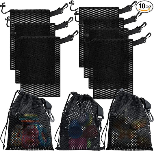 10 PCS With Clips Mesh Drawstring Bags, Portable Nylon Storage Bags for toy,Sports Storage,Outdoor activities etc. (5.9x7.9in)