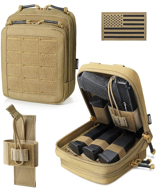 WYNEX Molle Admin Pistol Pouch for Concealed Carry, Tactical EDC Belt Pouch Gun Bag Utility Tool EMT Organizer Pouch Medical CCW with Universal Pistol/Elastic Holster