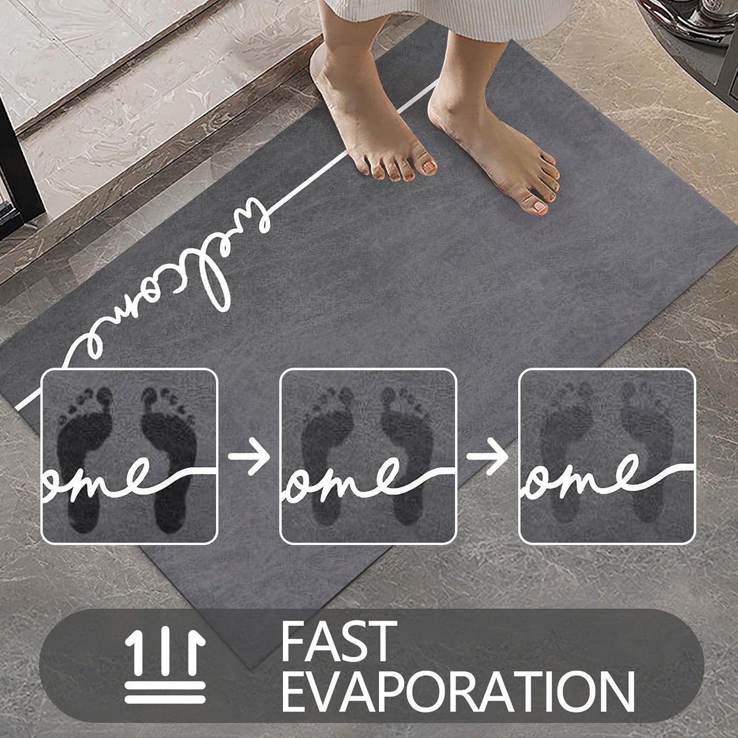 Welcome Mat Indoor, Ultra Thin Door Mat, 1/10 in Thin Door Mats for Inside Entry, Non-Slip Rubber Backing, Washable Doormat, Fade Resistant, Absorbent, Low Profile Dirt Trapper, 30"X17",Grey