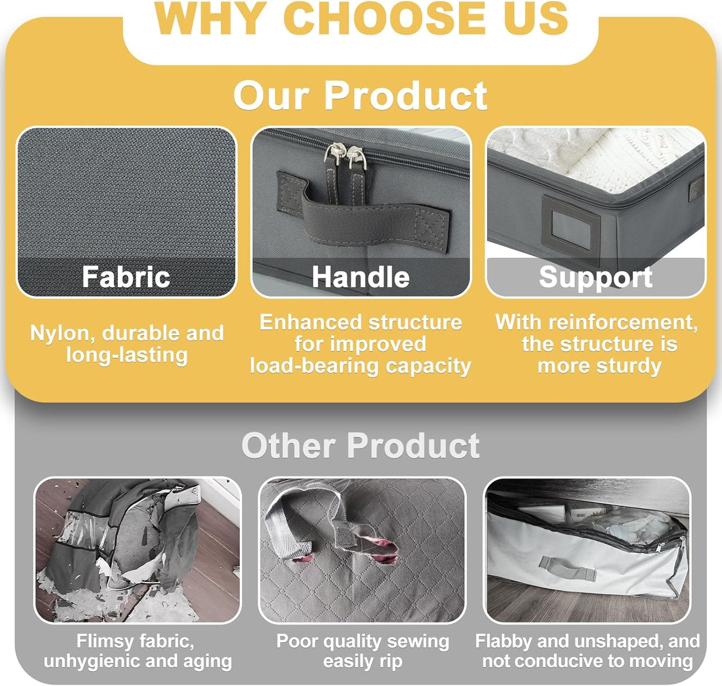 4-Inch Under Bed Storage Containers (3-Pack) | Sturdy Sidewalls | Clear Cover & Label Holder | Underbed Organizer for Crib/Couch | Stores Clothing/Blankets/Wrapping Paper/Toys