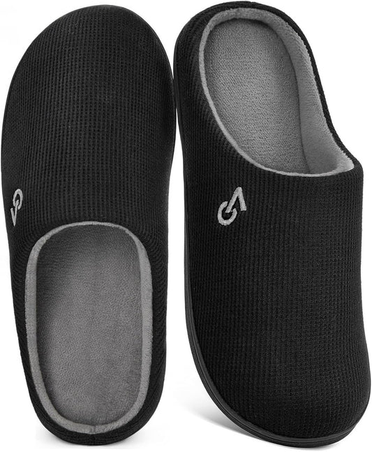 VeraCosy Men's Two-Tone Memory Foam House Slippers Indoor Outdoor Durable Rubber Sole