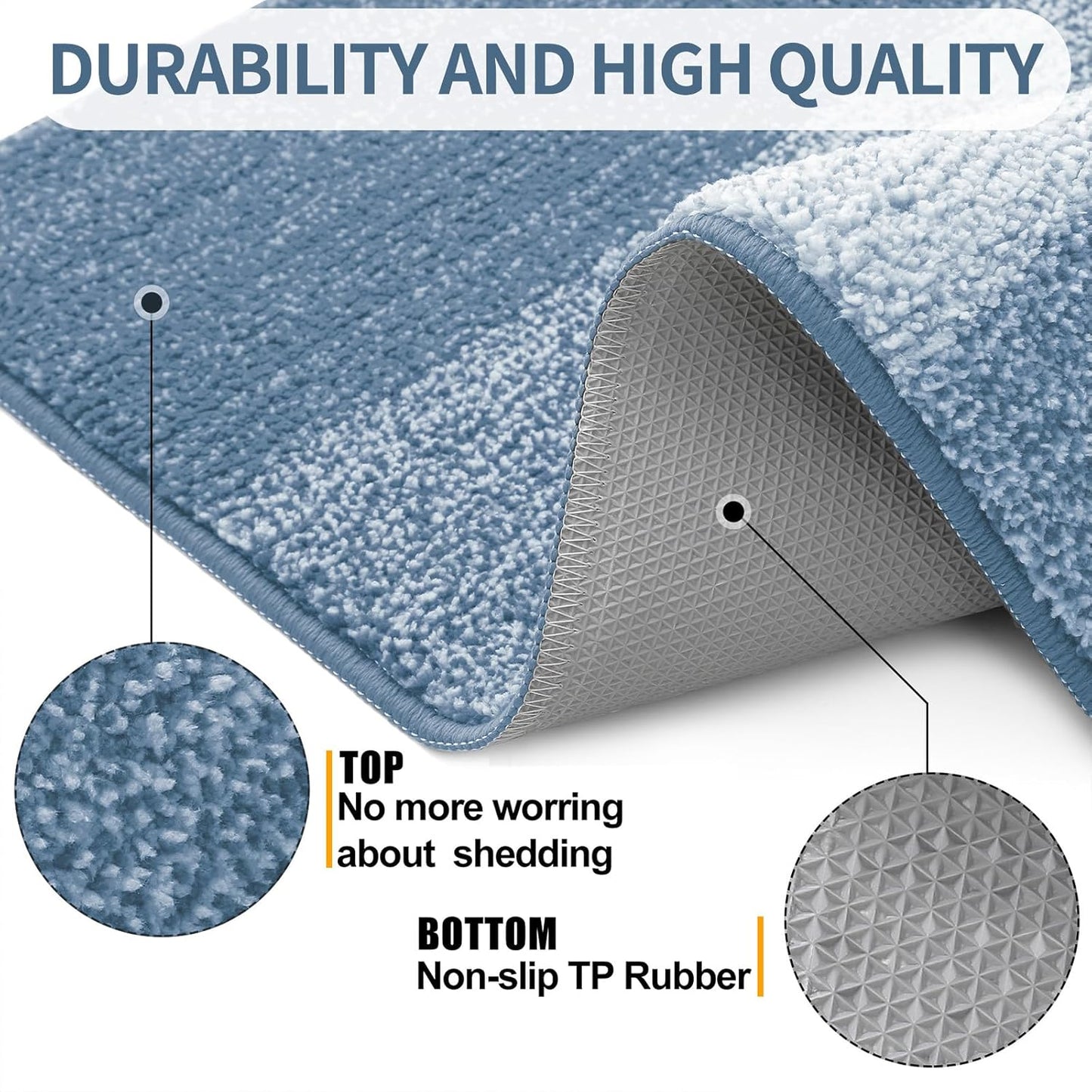 Kitinjoy Indoor Outdoor Door Mat, 48x32 Non-Slip Absorbent Dirt Trapper, Low-Profile Washable Inside Entrance Front Floor Mat, Sturdy Soft Entry Doormats for Entryway, Light Blue