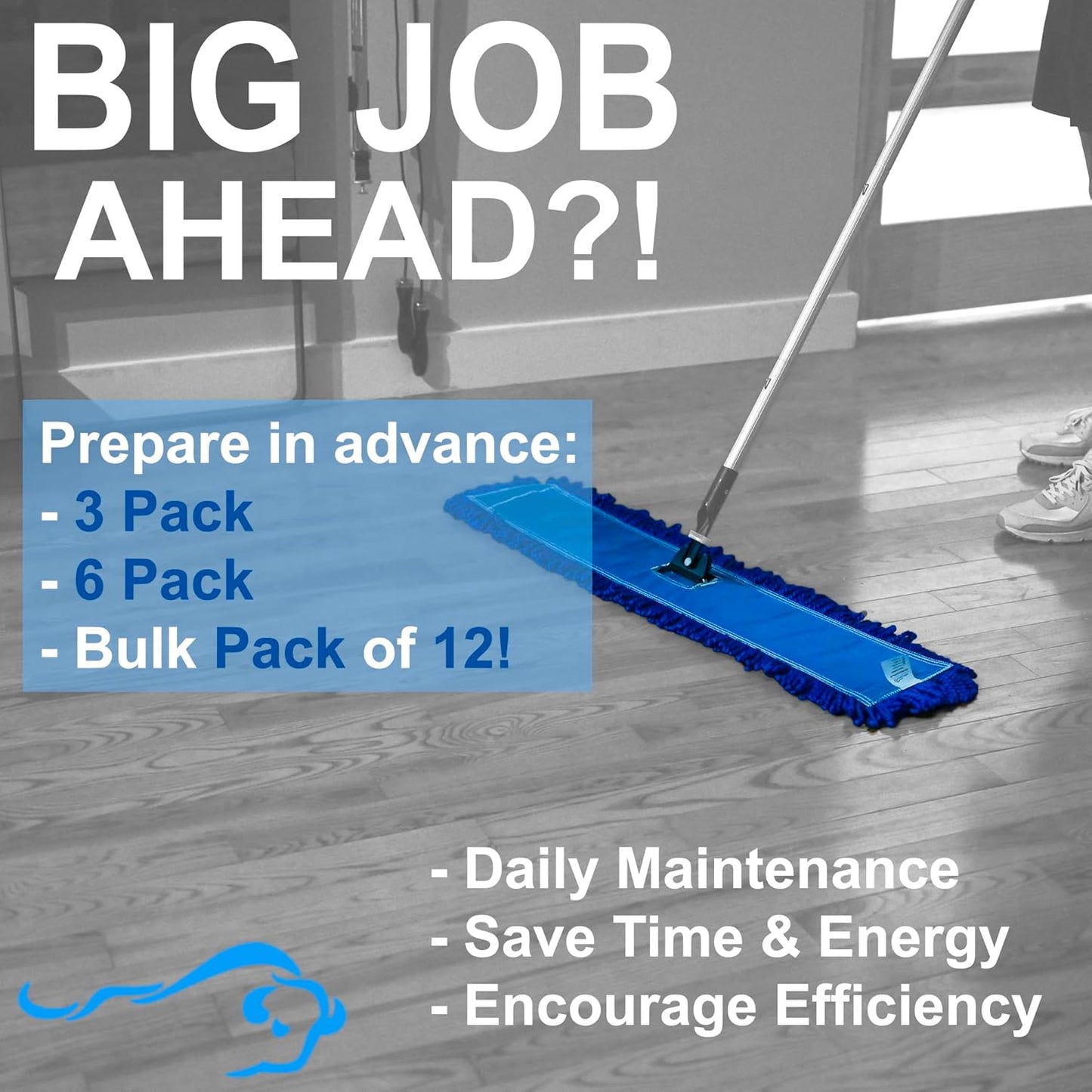 KLEEN HANDLER 24 Inch Microfiber Dust Mop Bulk Pack of 12, Medium Washable Commercial Dust Mop, Sweeper, Janitorial Dust Mop Head Replacement, Push Mop Broom, Blue