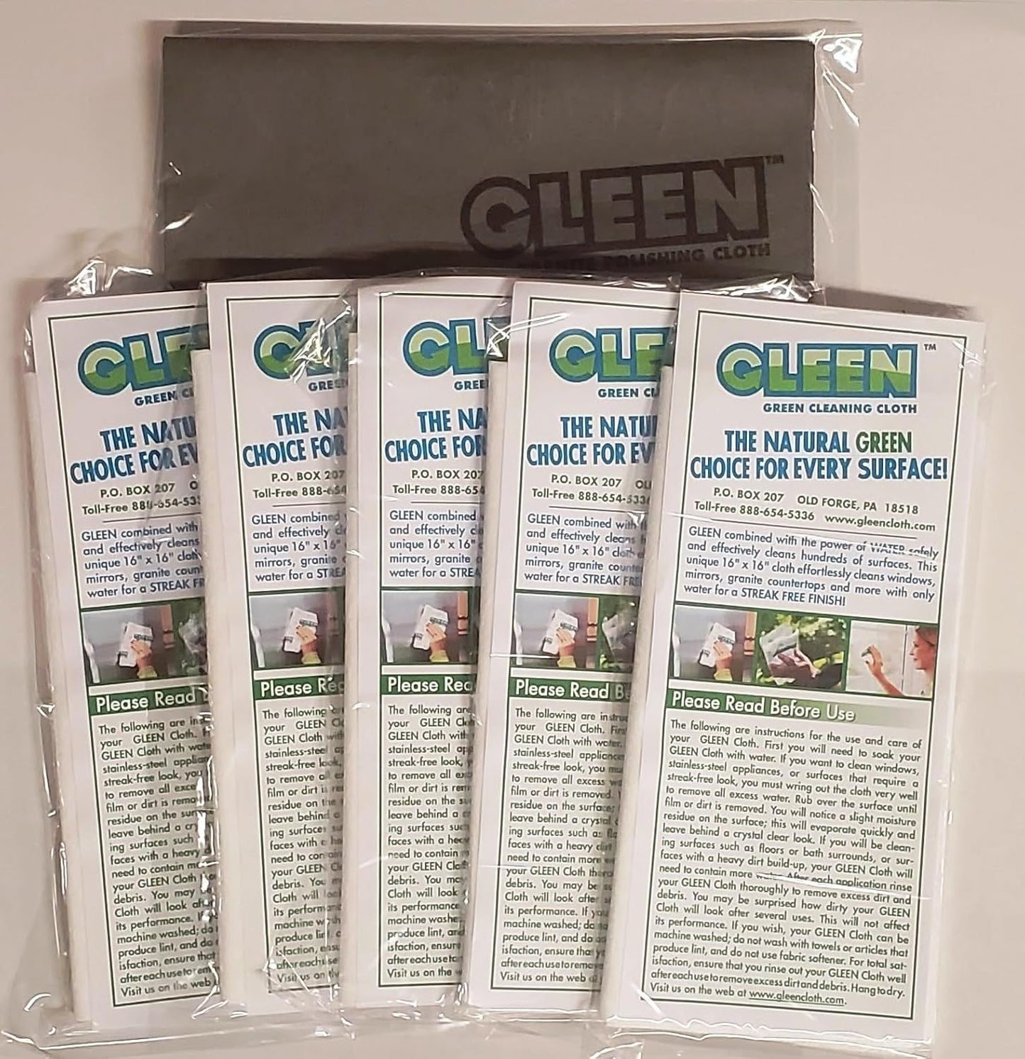 gleen 5 Cloth Pack w/1 Stainless Steel Cloth