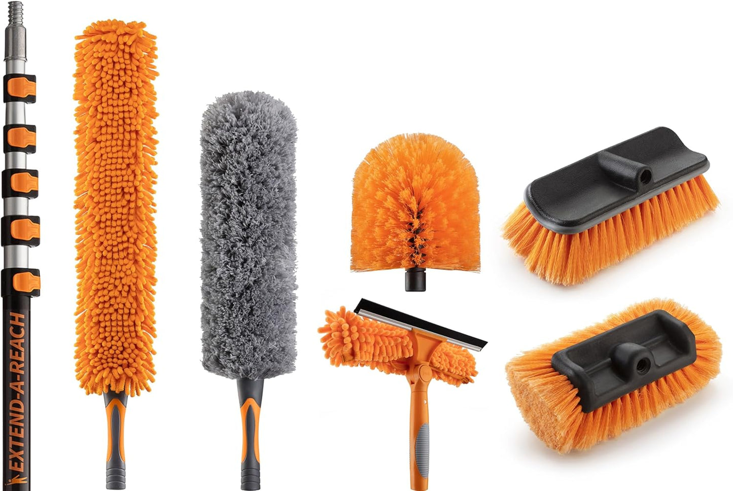 30 Foot High Reach Telescoping Duster Kit and Vinyl Siding Brushes with 5-24 ft Extension Pole // High Ceiling Cleaning and Window Washing kit // Exterior & Interior House and Gutter Cleaning Brush