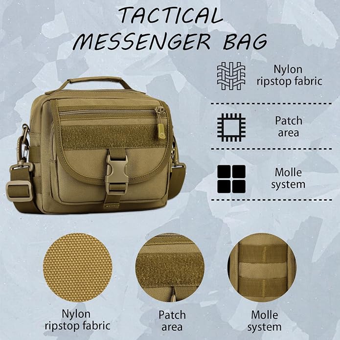 Protector Plus Tactical Messenger Bag Men Small Military MOLLE Crossbody Pack (Patch Included)
