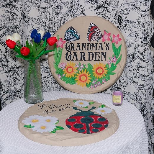 4Pcs Round Butterfly Stepping Stone Outdoor Garden Walkway, Durable Plastic Pavers for Patio, Pathway, and Landscaping, Weatherproof Stepping Stones with Ground Stakes for Easy Installation