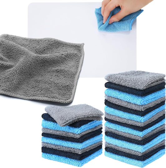 Tanlade 30 Pcs Microfiber Cleaning Cloth 6"x6" Cleaning Rags Reasonable Kitchen Towels Microfiber Towels Cars Wash Dry Erase Cloth (Blue/Gray/Black)