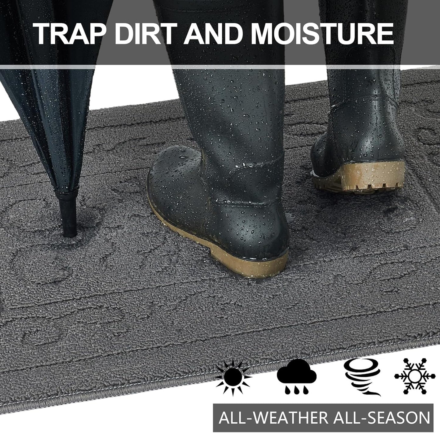 FONEYI Indoor Door Mat 20" x 32", Dirt Trapper Door Mats Non-Slip Entryway Rugs Washable, Absorbent Resist Dirt Welcome Mat, Low Profile Inside Floor Mats for Front Back Door and Entryway, Grey