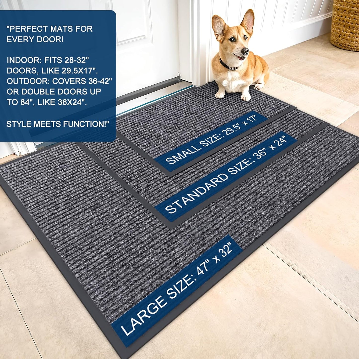 OLANLY Front Door Mat Indoor Outdoor Entrance, Waterproof Heavy Duty Doormat, Fade Resistant, Low Profile, Easy Clean Patio Porch Welcome Floor Mats for Entry, 59x23, Grey