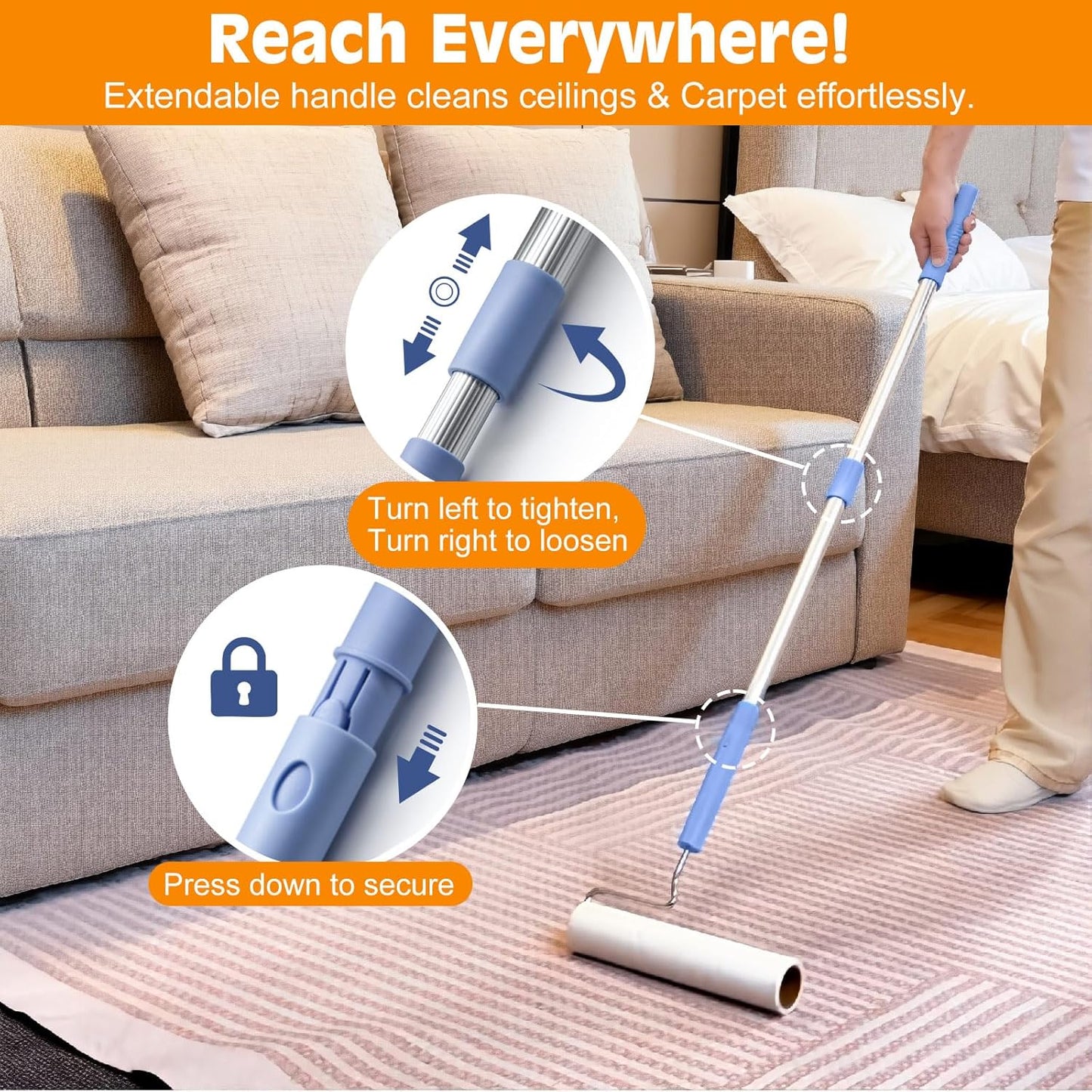 Large Lint Rollers for Pet Hair Extra Sticky,9.45''/6.3"Pet Hair Removal Tool Roller for Dog Cat Hair,450 Sheets/5 Refills,Detachable Telescoping Extension Lint Remover Brush for Clothes,Couch,Carpets