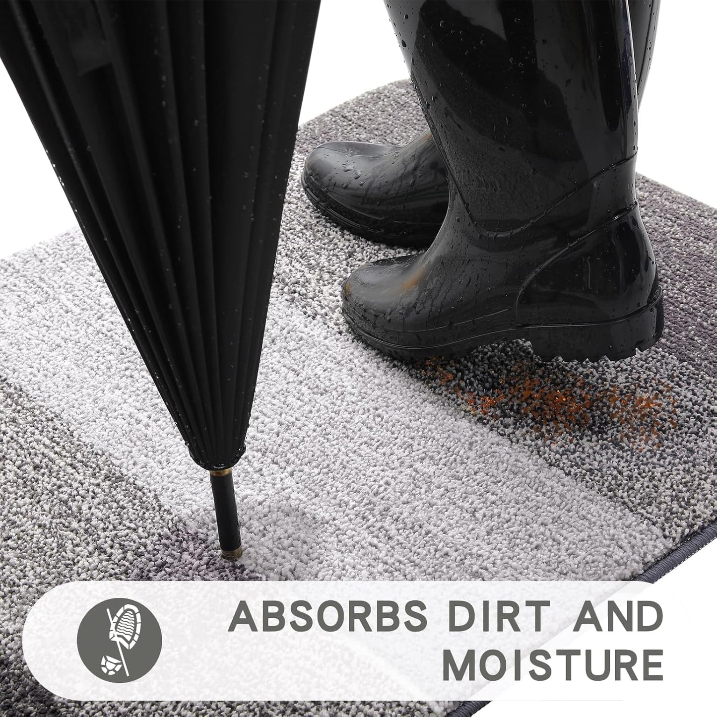 Kitinjoy Indoor Outdoor Door Mat, 59x36 Non-Slip Absorbent Dirt Trapper, Low-Profile Washable Inside Entrance Front Floor Mat, Sturdy Soft Entry Doormats for Entryway, Light Grey