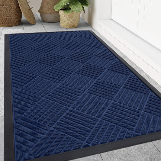 Smiry Front Door Mat Outside Entrance, Heavy Duty Outdoor Indoor Natural Rubber Doormat, Non Slip, Trap Dirt and Moisture, Easy Clean, Low Profile Patio Porch Entryway Mat, 59x35, Navy Blue