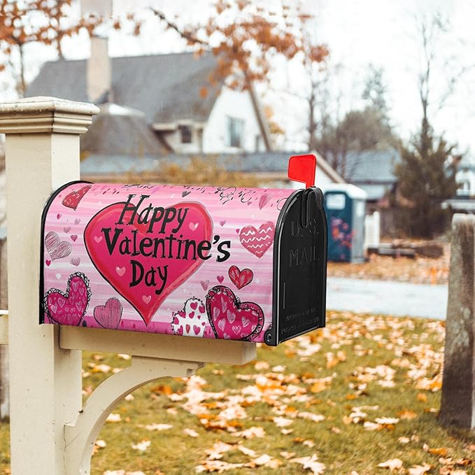 Valentines Day Mailbox Cover Magnetic Standard Size 21x18 Inch Red Pink Love Hearts Holiday Decorative Mail Box Post Covers Sweet Anniversary Letter Box Wraps for Home Outdoor Garden Yard Decor