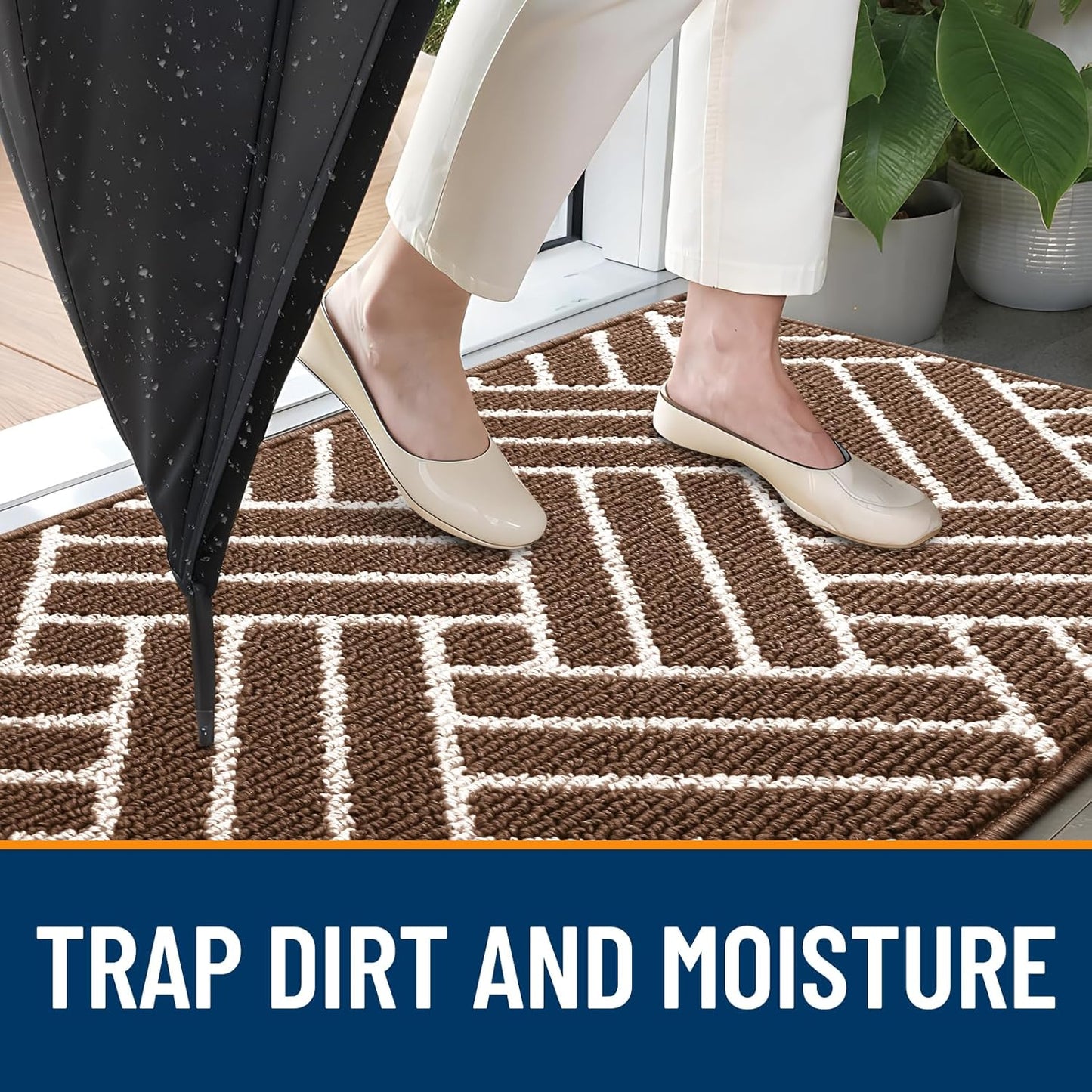 OLANLY Indoor Door Mat, 36x24 Inch, Dirt Resistant and Absorbent, Non-Slip Rubber Backing Floor Mats, Easy Clean Low-Profile Doormat for Entryway, Front Door, and Inside Entrance, Coffee