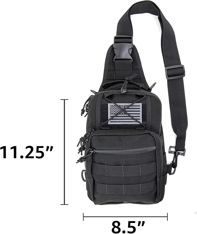 LINE2design First Aid Sling Backpack - EMS Equipment Emergency Medical Supplies Tactical Range Shoulder Molle Bag - Heavy Duty Sports Outdoor Rescue Pack - Perfect for Camping Hiking Trekking - Black