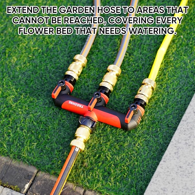 Garden Hose Splitter, 3/4-Inch Hose Manifold, Outdoor Faucet Adapter - Soft TPR Covering - Lightweight Non-Slip Sun-Resistant 3-Way Valve