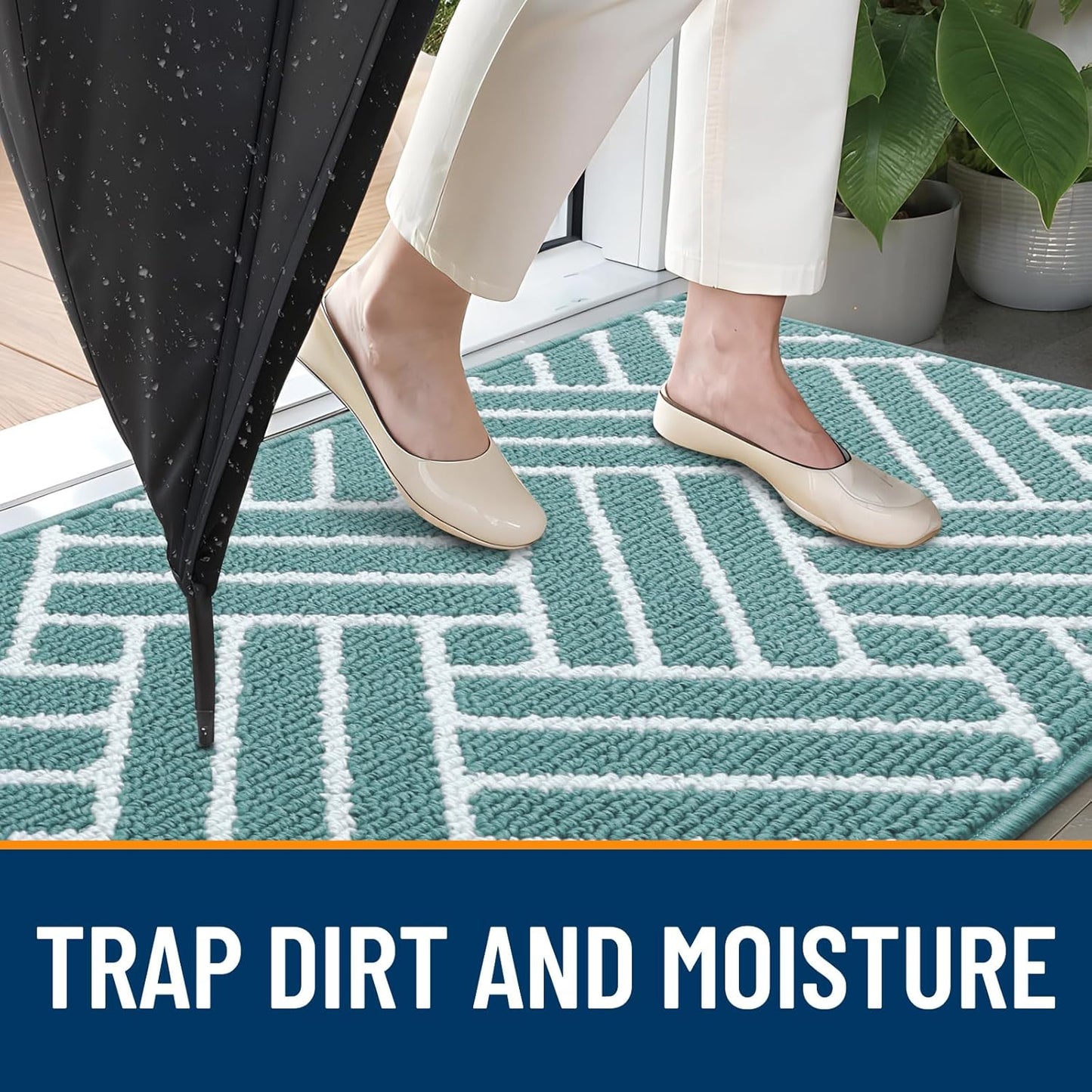 OLANLY Indoor Door Mat, 36x24 Inch, Dirt Resistant and Absorbent, Non-Slip Rubber Backing Floor Mats, Easy Clean Low-Profile Doormat for Entryway, Front Door, and Inside Entrance, Sage Green