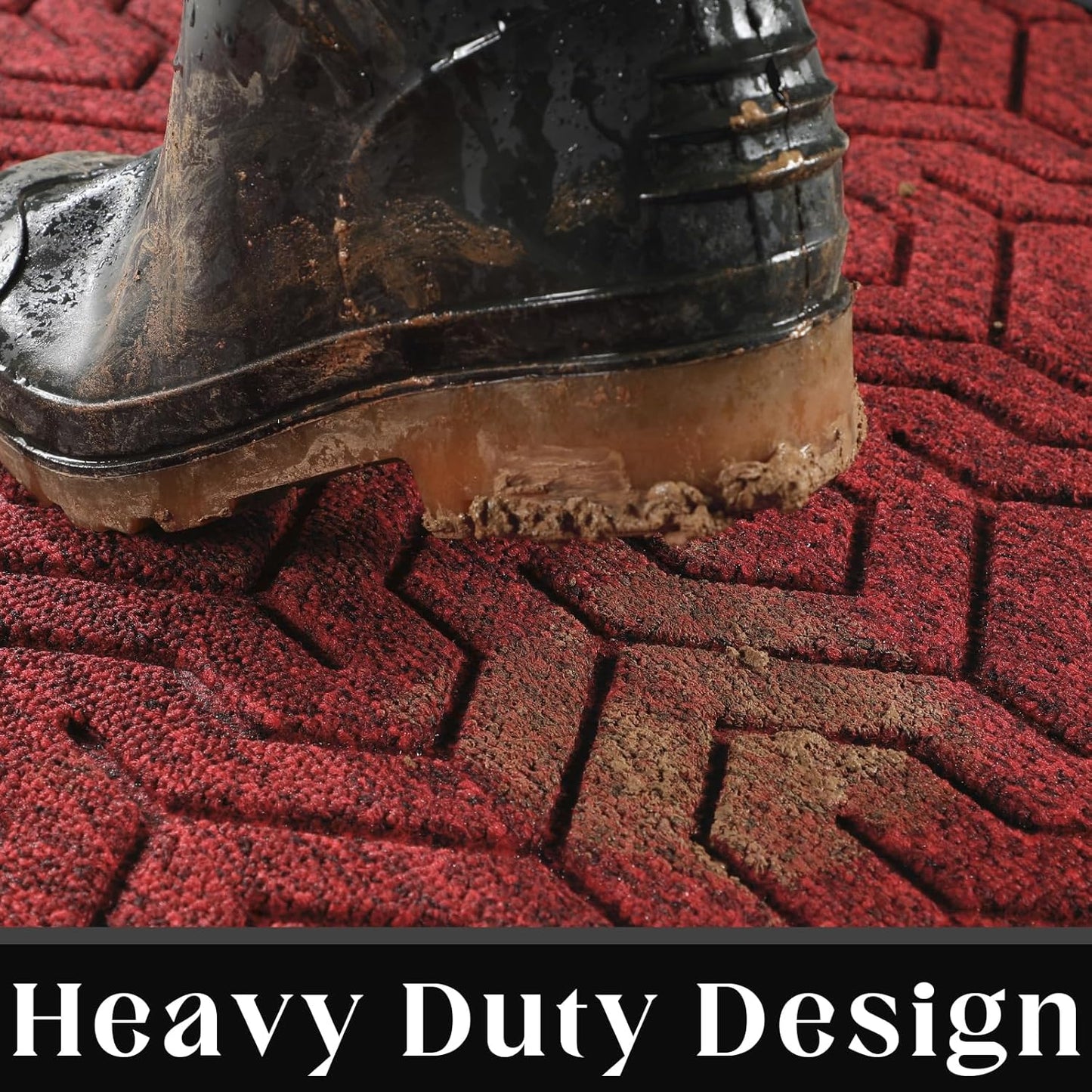 Yimobra Extra Large Door Mat Outside Entrance 60x32, Waterproof Heavy Duty Outdoor Mats for Front Door, Non Slip Rubber Entry Mat for Garage Patio, Easy Clean, Black Red