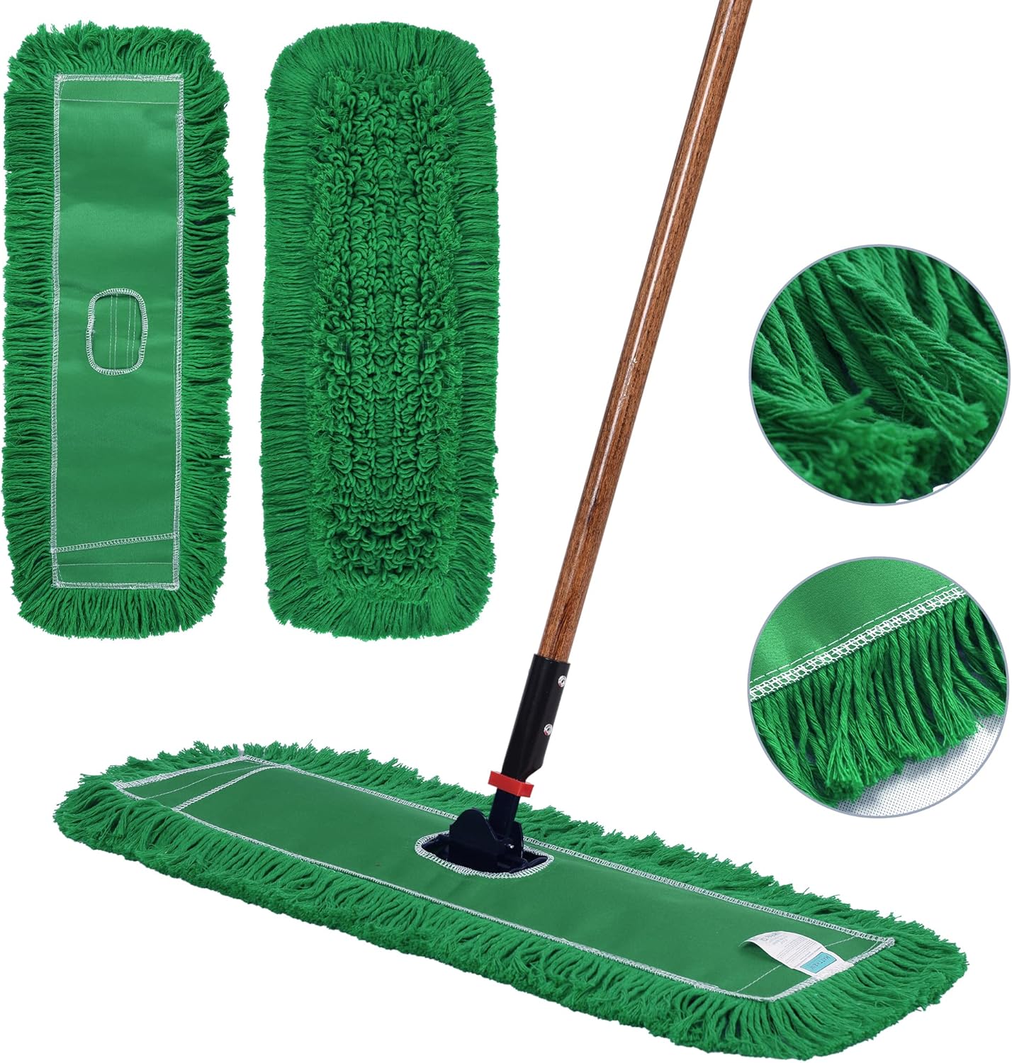 Matthew Cleaning 24'' Industrial Strength Cotton Dust Mop Refill Washable Replacement Heads for Residential & Commercial Use Fit Standard Dust Mop Frames, Hardwood,Concrete Floors Green 3 Pack