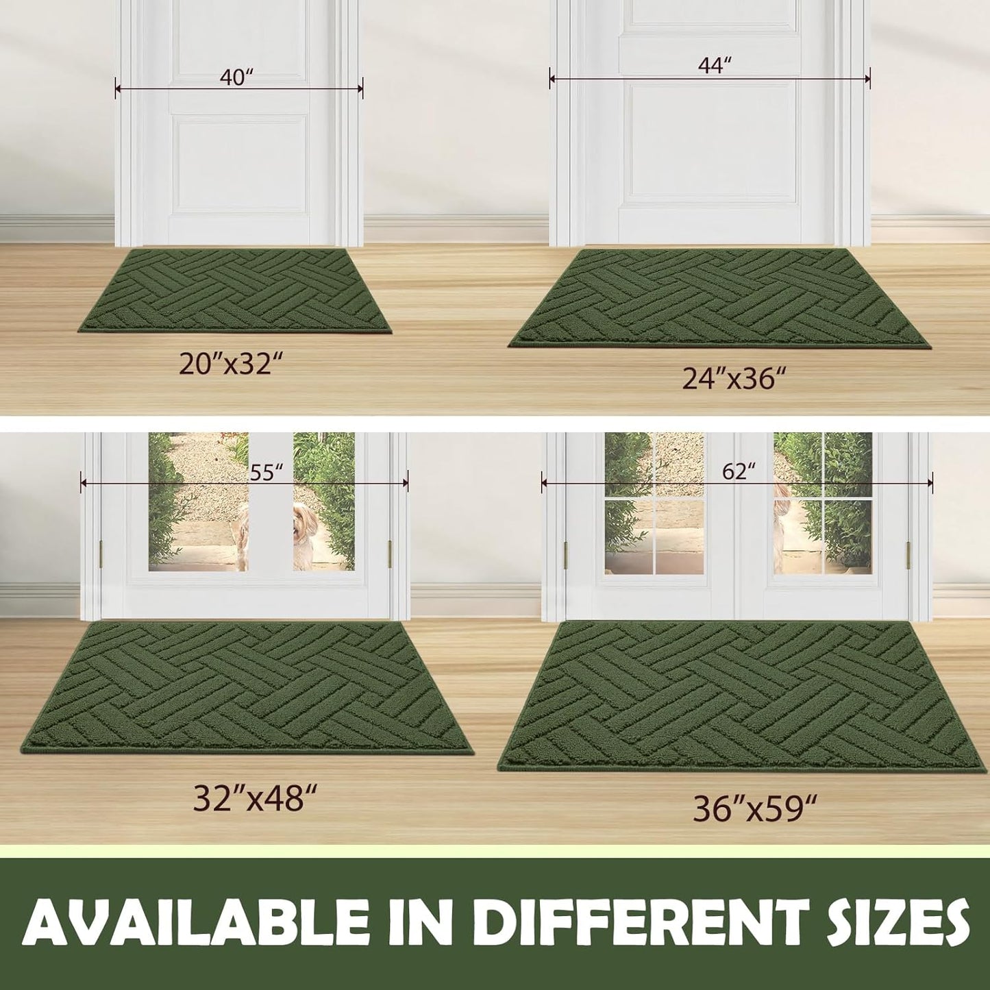 Door Mat Indoor Doormat, Entryway Rug Door Mats Non-Slip Rubber Backing, Low-Profile Entrance Rugs, Absorbent Resist Dirt Doormats Washable Floor Door mat,Green 24"x36"