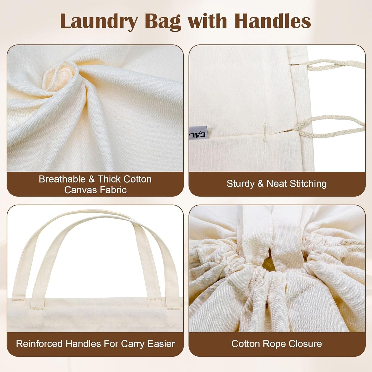 Canvas Laundry Bag 33"x 35", Thick Cotton Laundry Bag with Handles & Drawstring, Extra Large Heavy Duty Washable Basket Liner Hamper Liner Canvas Storage Sack (Beige XL, 1 Pack)
