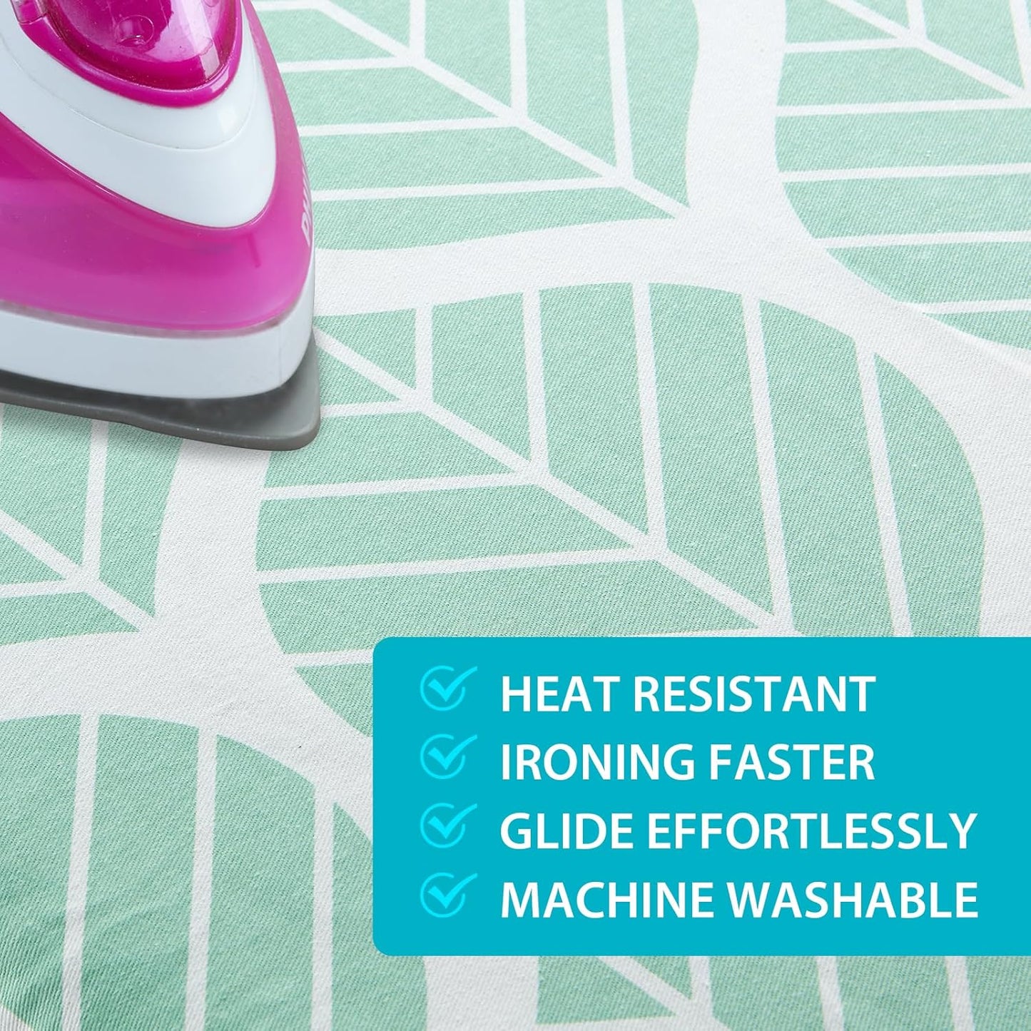 Extra Wide Ironing Board Cover with Padding 18 x 54 inch Heat Reflective with Hook and Loop Fasteners, Thick Padding with Elasticized Edges, 3 Layers Iron Board Cover (Green Leaf)