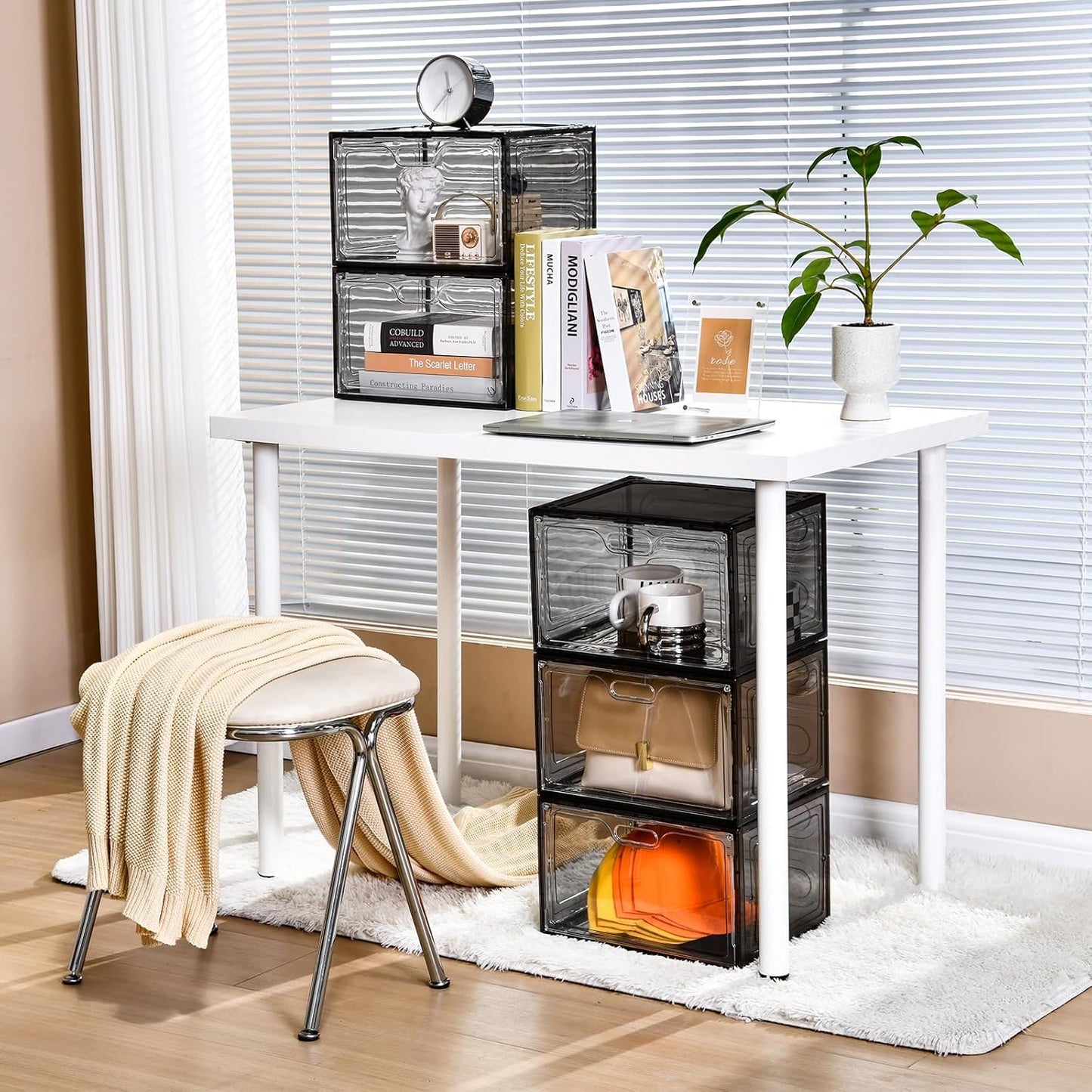 New Gray 8 Pack Shoe Boxes Stackable, Large Shoe Storage Organizer with Lids,Drop Side Shoe Containers for Entryway,Sneaker Storage Fit up to US Size 13 for Men/Women(13’’x 10.6”x 8.3”)