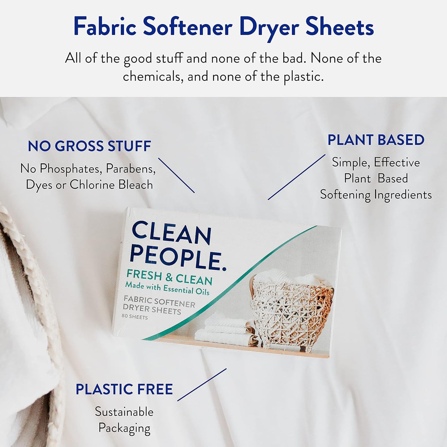 The Clean People Fabric Softener Sheets - Dryer Sheets - Softens & Removes Static Cling - Vegan Laundry Softener With Essential Oils - Fresh Scent, 240 Pack