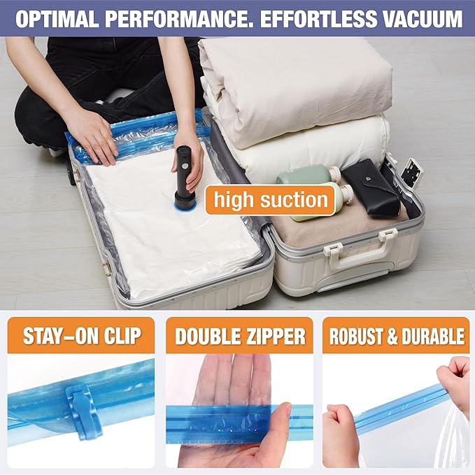 Travel Vacuum Storage Bags with Electric Pump, 10 Combo Travel Packing Bags for Luggage and Suitcase, Carry-on Size Compression Space Saver for Clothes and Clothing