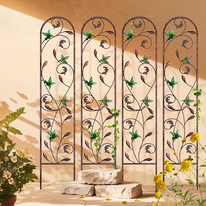aboxoo Set of 4 Packs Hummingbird Metal Garden Trellis for Climbing Plants,Outdoor Decorative Flowers Arch Fence Trellis for Outdoor Patio,Garden,Yard,Backyard,Wall Brackets,60'' H x 11'' W
