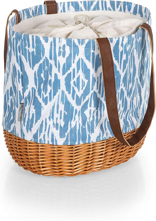 PICNIC TIME Coronado Canvas and Willow Basket Tote, Picnic Tote Bag, Beach Tote