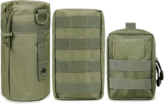 Gogoku 3 Pack Molle Pouch Combo Water Bottle Pouch Holder Tactical Molle Pouches Compact Utility Waist Bag Pack