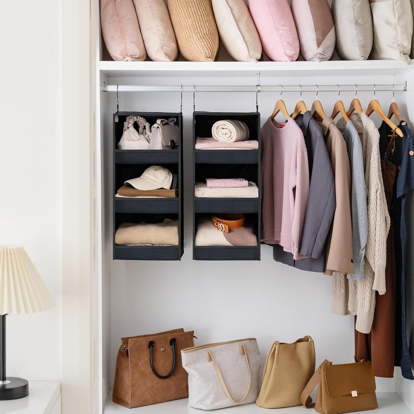 GRANNY SAYS Hanging Closet Shelf, 3-Shelf Foldable Hanging Organizers and Storage, Hanging Organizer for Camper Organization, Black, 2-Pack