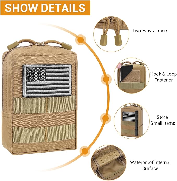 FUNANASUN 2 Pack Molle Pouches Tactical Pouch Small Molle Pouch Compact Water-Resistant EDC Pouch Molle Bag