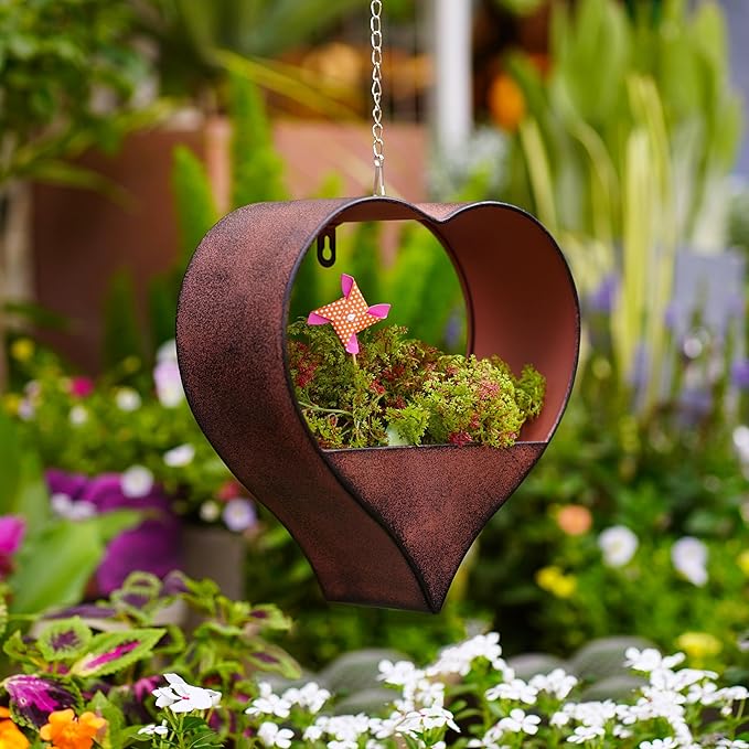 Metal Plant Hangers Indoor and Outdoor: Birthday Gifts for Women Mom Wife Father Garden Lovers - Rustic Heart Shape Hanging Planters Perfect for Window Wall Living Room Office Decor