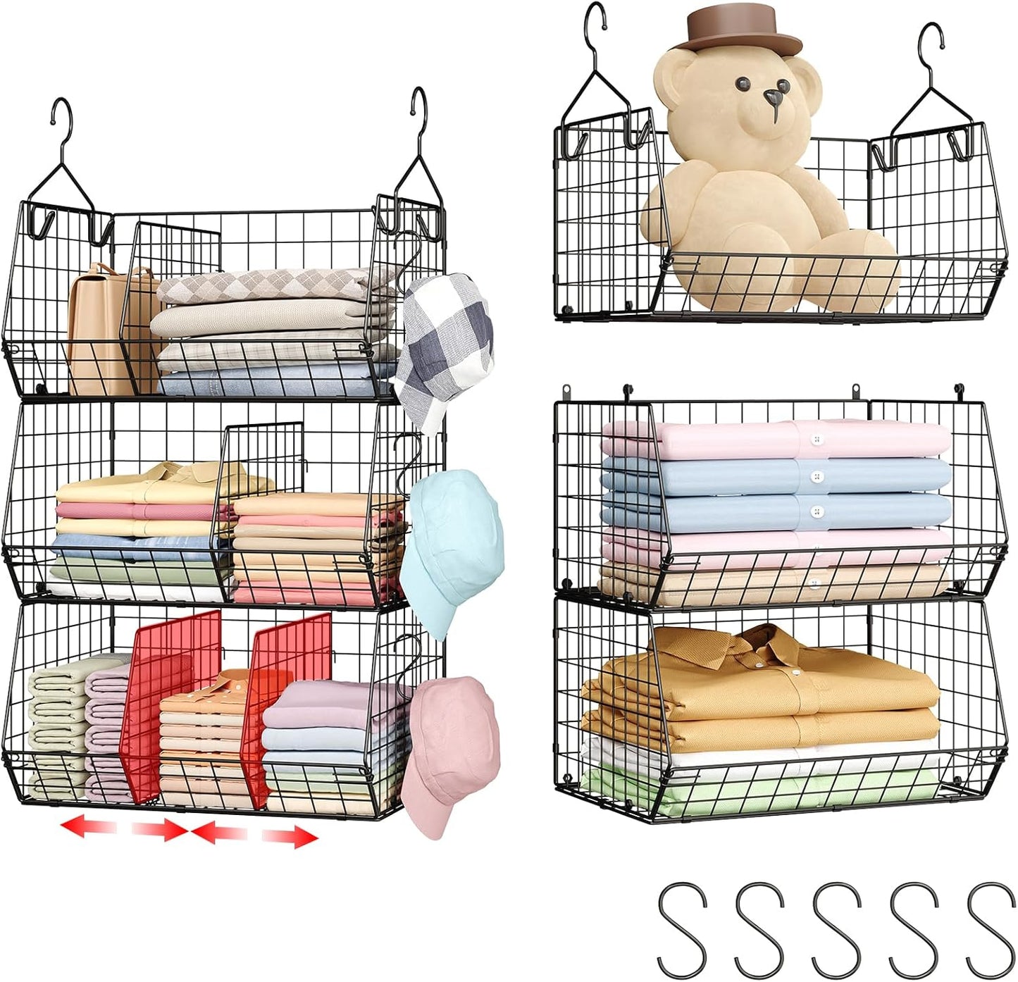 3 Tier Closet Hanging Shelves with Divider, Extra Large Closet Organizers and Storage, Clothes Hanging Organizer Clothing Sweaters Handbags Clutches Accessories