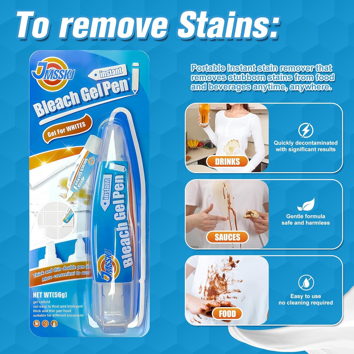 Bleach Pen, Bleach Pen For Clothing, Stain Remover Pen, Mold Stain Remover Gel, Clothing Bleached DIY design, Travel Accessories, Lnstantly Remove Stains, Pearl white (1.76 Fl Oz (Pack of 1), Lemon)